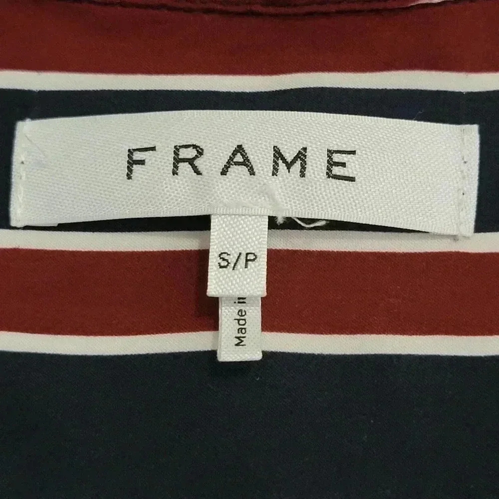 Frame Silk Striped Button Down Long Sleeve Shirt -  S - Picture 5 of 8